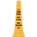 Rubbermaid Four-Sided Caution, Wet Floor Yellow Safety Cone, 12 1/4 x 12 1/4 x 36h