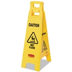 Rubbermaid Caution Wet Floor Floor Sign, 4-Sided, Plastic, 12 x 16 x 38, Yellow