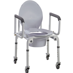 Drive Medical Steel Drop-Arm Commode with Wheels and Padded Armrests (Assembled) - 2/cs