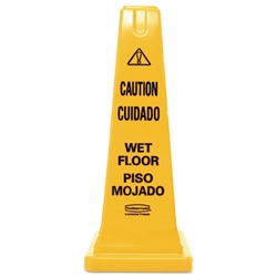 Rubbermaid Four-Sided Caution, Wet Floor Safety Cone, 10 1/2w x 10 1/2d x 25 5/8h, Yellow