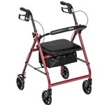 Drive Medical Red Aluminum Rollator, 6" Casters