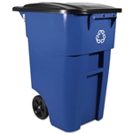 Rubbermaid Brute Rollout Blue Recycling Container, Square, Plastic, 50 gal.