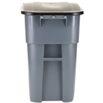 Rubbermaid Brute Rollout Container, Square, Plastic, 50 gal - Gray & Yellow
