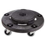 Rubbermaid Brute Round Twist On/Off Dolly, 250 lb. Capacity, 18"dia. x 6 5/8"h, Black - for Brute 32,44, & 55 Gallon Containers